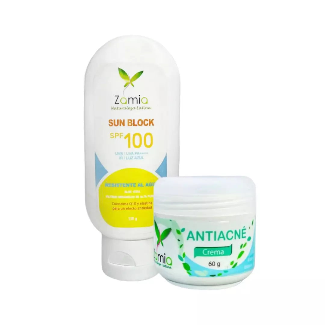 protector solar y antiacne zamia